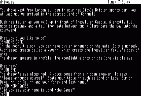 Moonmist (Apple II) screenshot: Lord Moby Games