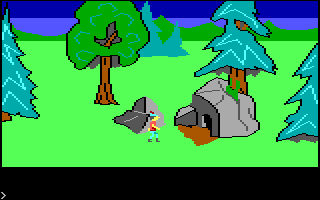 King's Quest (PC Booter) screenshot: There's a small hole in that rock. (Original PCjr release)