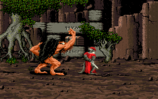 Moonstone: A Hard Days Knight (DOS) screenshot: Fighting a Balok. They can be found in the Northern Wastelands.