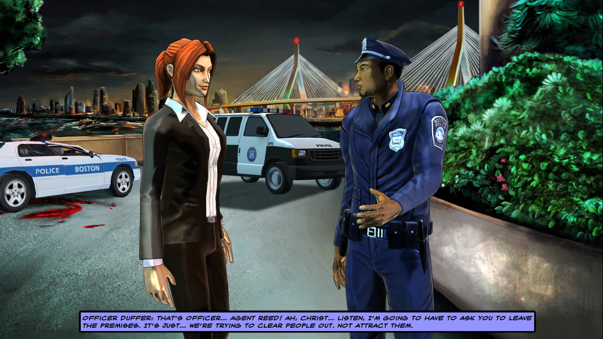 Cognition: An Erica Reed Thriller - Episode 3: The Oracle (Macintosh) screenshot: Talking to officer Duffer