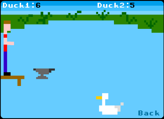 Duck Pond (Browser) screenshot: You can also throw anvils; if one hits a duck the duck disappears