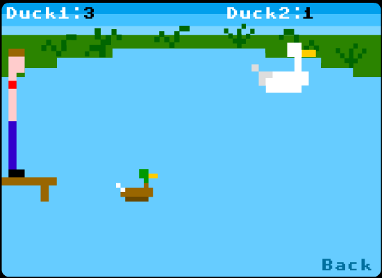 Duck Pond (Browser) screenshot: Hit "8" to shrink the brown duck