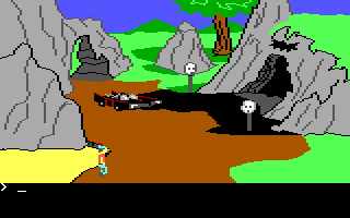 King's Quest II: Romancing the Throne (PC Booter) screenshot: The Batmobile! (PCjr)