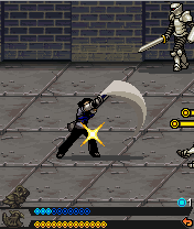 Drakengard (J2ME) screenshot: A block followed by an upward slash to surprise the enemies.