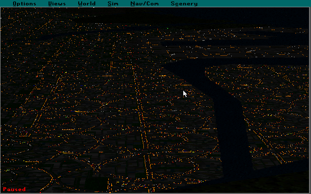 Microsoft Japan: Scenery Enhancement for Microsoft Flight Simulator (DOS) screenshot: Hiroshima at night as viewed using the enhanced scenery
