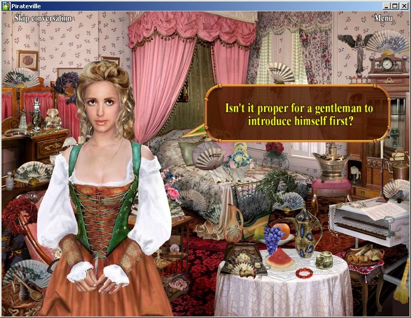 Pirateville (Windows) screenshot: Talking to Kitty, the captain's daughter