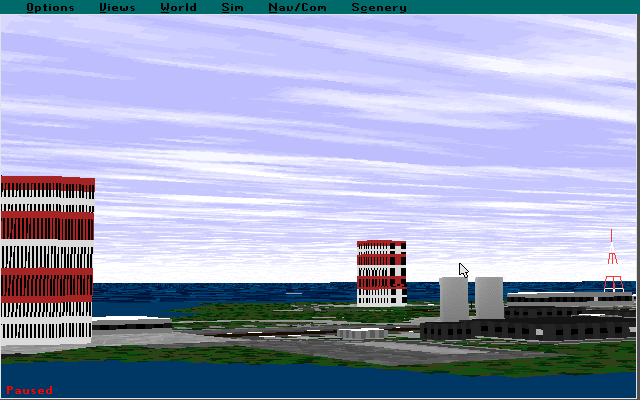 Microsoft Japan: Scenery Enhancement for Microsoft Flight Simulator (DOS) screenshot: The enhanced scenery comes with five Flight Simulator Situations one of which is a flight past Japan's space agency