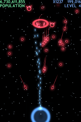 Blue Defense! (iPhone) screenshot: This huge carrier spawns lots of streamers...