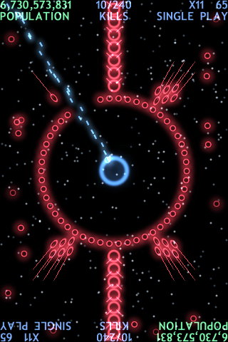 Blue Defense! (iPhone) screenshot: You need to rotate the phone very, very quickly if you want to survive this