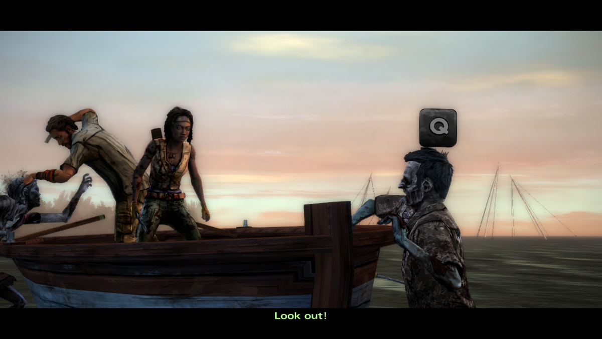 The Walking Dead: Michonne (Macintosh) screenshot: Episode 1 - Guess we won't be able to stay on this boat for much longer