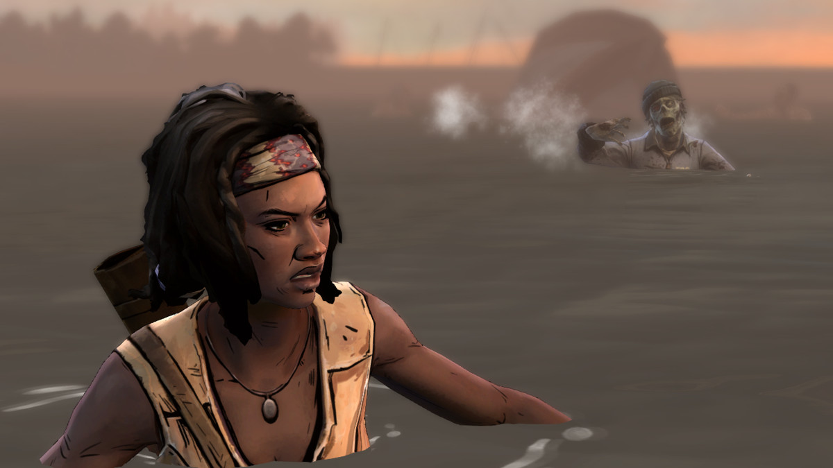 The Walking Dead: Michonne (Macintosh) screenshot: Episode 1 - Heading toward the shore, posthaste