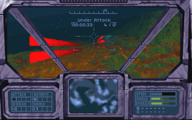 Strike Base (DOS) screenshot: Lasering a tank (yes, those lasers are coming from me)