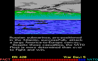 Red Storm Rising (DOS) screenshot: The Russian fleet is moving across the seas.