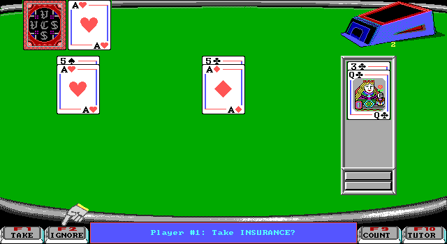 Dr. Thorp's Mini Blackjack (DOS) screenshot: Taking Insurance for one of three players