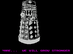Dalek Attack (ZX Spectrum) screenshot: The Daleks announce their plan for world domination.
