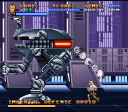 Super Star Wars (SNES) screenshot: An unfriendly droid.