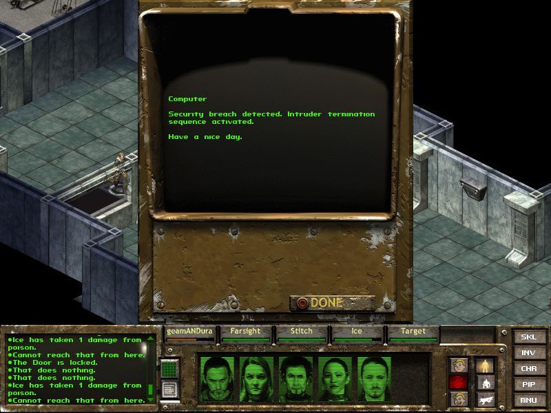 Fallout Tactics: Brotherhood of Steel (Windows) screenshot: The nerve on this computer :)