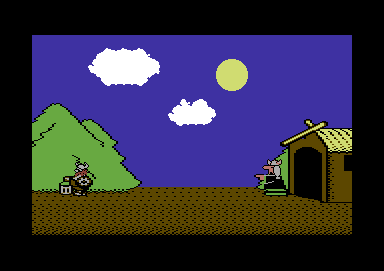 Hägar The Horrible (Commodore 64) screenshot: Game over: Helga sends us to take out the litter