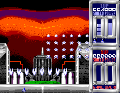 Taito's Super Space Invaders (SEGA Master System) screenshot: Using a power-up