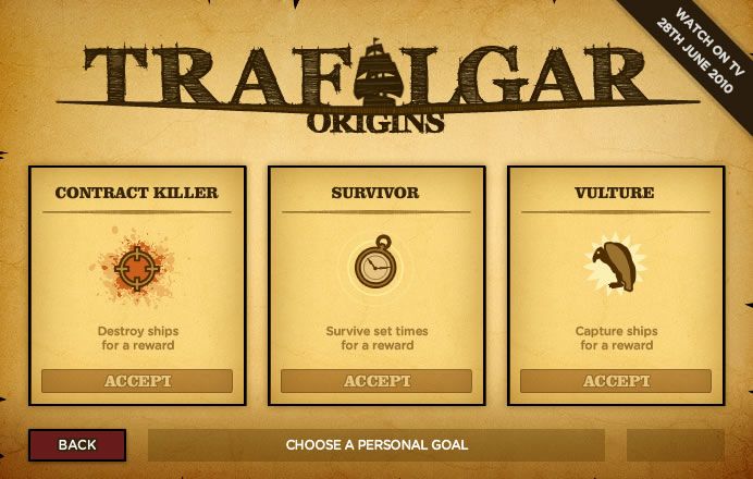 Trafalgar Origins (Browser) screenshot: Assign a personal goal for additional rewards