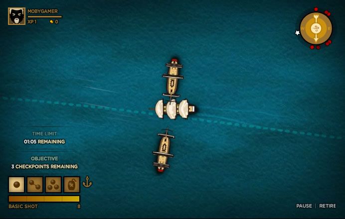 Trafalgar Origins (Browser) screenshot: Sailing swiftly passed a blockade.