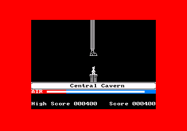 Manic Miner (Amstrad CPC) screenshot: I lost my last life. The foot descendeth.