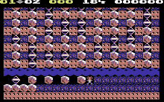 Super Boulder Dash (Commodore 64) screenshot: Boulder Dash II: Cave M - more than enough diamonds here, but where is the cave exit?