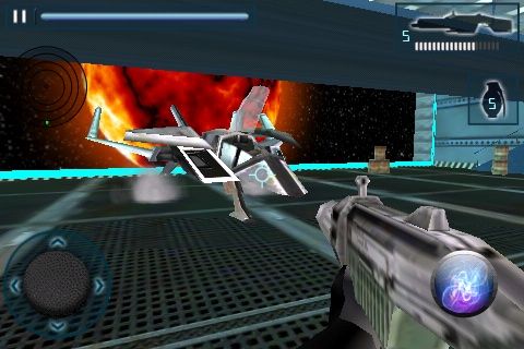 The Infinity Project (iPhone) screenshot: That fighter thing is yours - but don't expect to fly home with it.