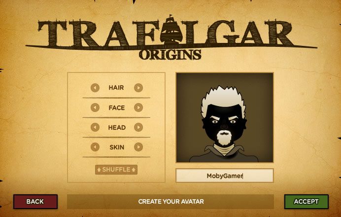 Trafalgar Origins (Browser) screenshot: Creating a profile