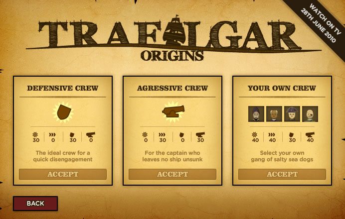 Trafalgar Origins (Browser) screenshot: Choose a crew for the multiplayer battle