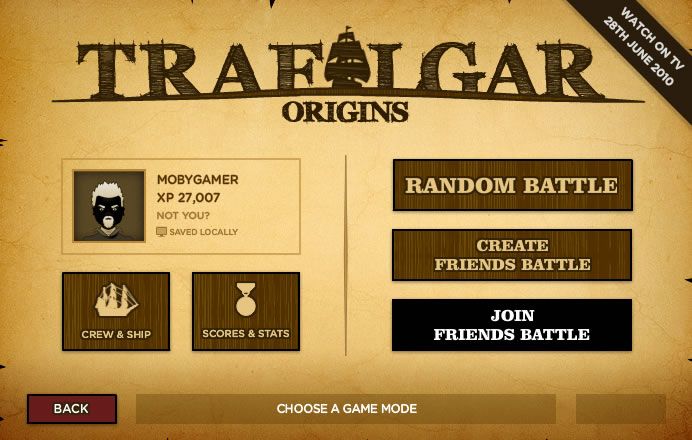 Trafalgar Origins (Browser) screenshot: Multiplayer menu