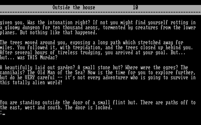Avon + Monsters of Murdac (DOS) screenshot: Murdac: starting location, outside the hut