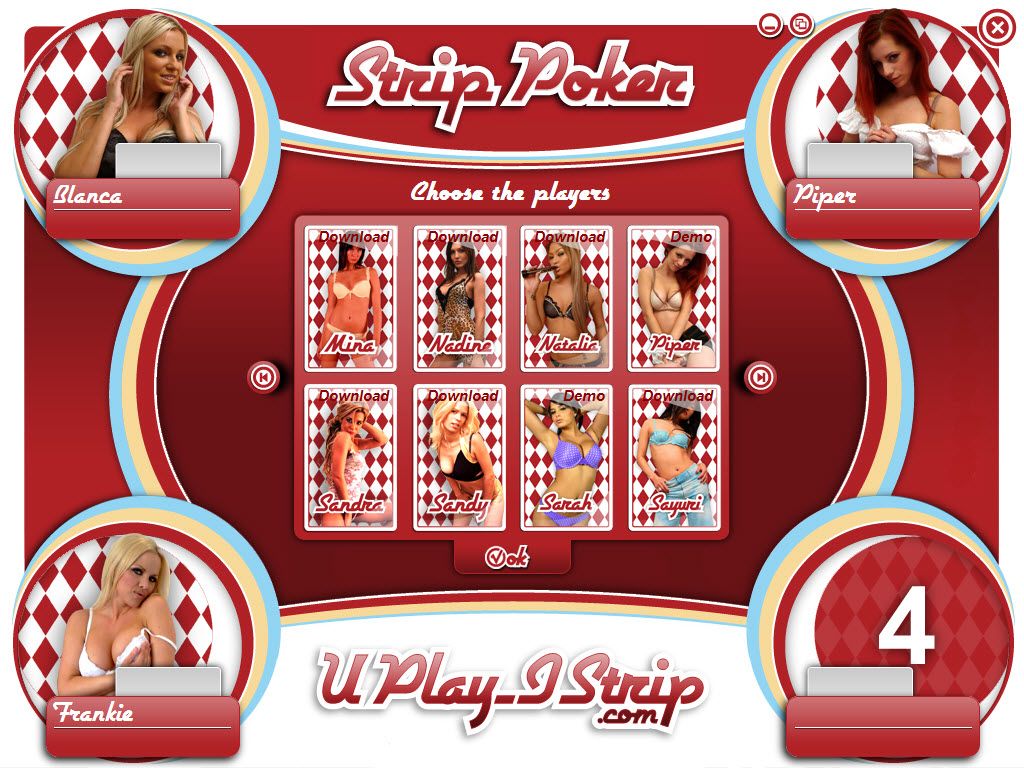 Video Strip Poker (Windows) screenshot: Choose up to 4 opponents (demo version)