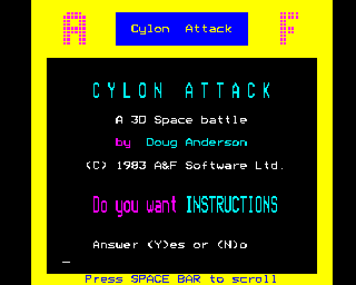 Cylon Attack (BBC Micro) screenshot: Title screen