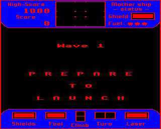 Cylon Attack (BBC Micro) screenshot: Start of the first wave