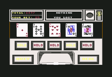 Vegas Gambler (Commodore 64) screenshot: I discarded three but it was no help. I still lost.