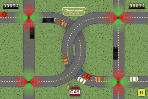 Stop & Go (iPhone) screenshot: The traffic is high on this map.