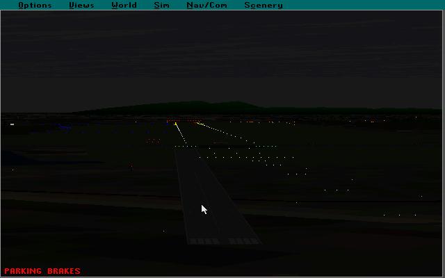 Schiratti Commander (DOS) screenshot: The Budapest supplied scenery: This is Tokol, an ex-Soviet military airfield by night