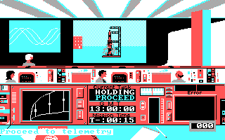 Apollo 18: Mission to the Moon (DOS) screenshot: Launch control room (CGA)