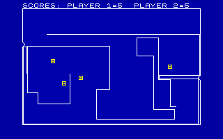 Light Cycle (ZX Spectrum) screenshot: Moving between two towers.