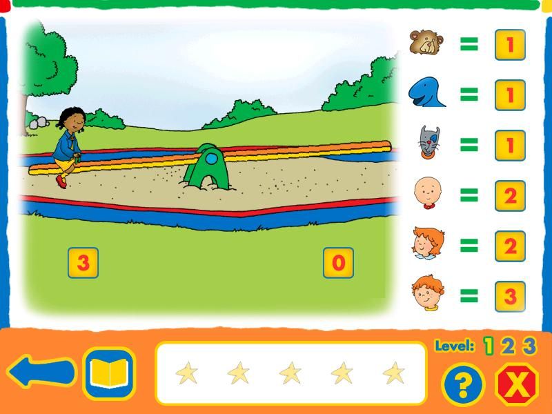 Caillou: Four Seasons of Fun (Windows) screenshot: Match the number to balance the see-saw