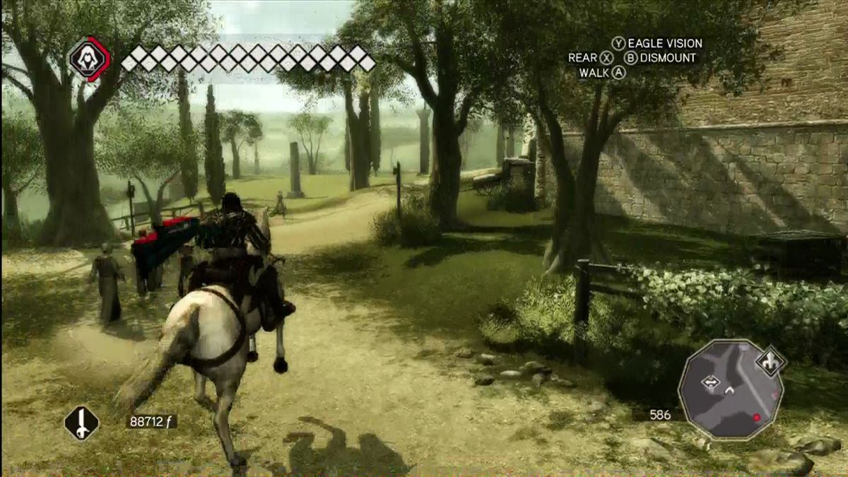 Assassin's Creed II (Xbox 360) screenshot: Travelling through Tuscany on horseback.