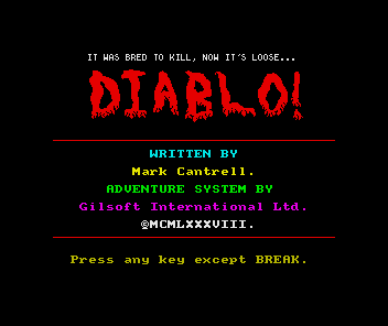 Diablo! (ZX Spectrum) screenshot: Sinclair 128K version: Credits