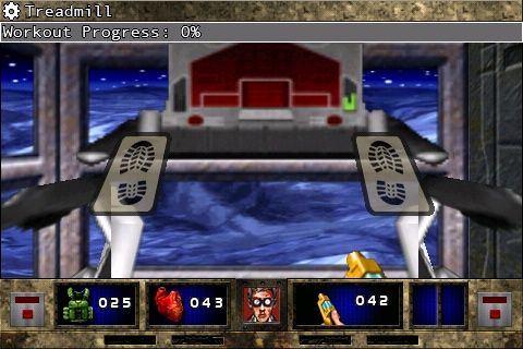Doom II RPG (iPhone) screenshot: Get in shape on the treadmill.