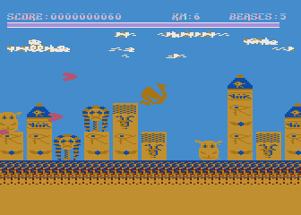 Return of the Mutant Camels (Atari 8-bit) screenshot: Jumping attack