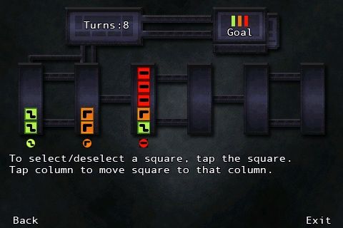 Doom II RPG (iPhone) screenshot: Another mini-game. Stack the cubes correctly in a limited amount of turns.