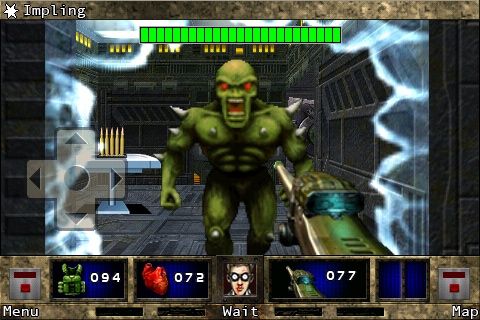 Doom II RPG (iPhone) screenshot: A green imp. They also come in brown, red and some other colors.