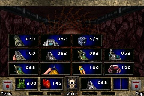 Doom II RPG (iPhone) screenshot: That's all the weapons you'll find during the course of the game.