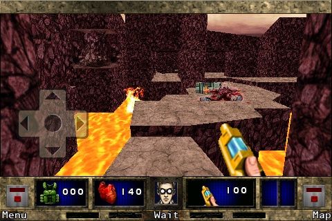 Doom II RPG (iPhone) screenshot: You can actually fall down into the lava.