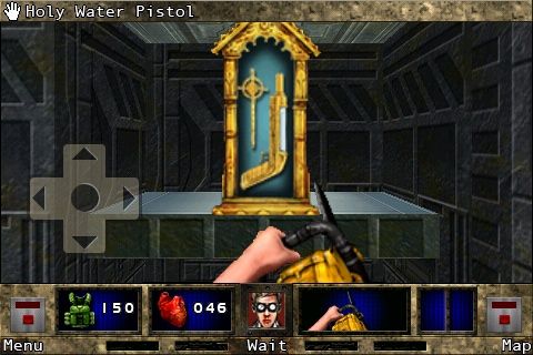 Doom II RPG (iPhone) screenshot: That's how you'll find the holy water pistol.